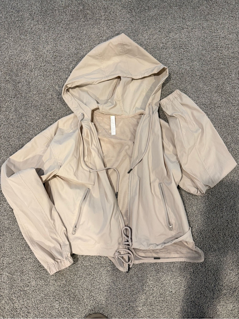 Light Beige Hooded Windbreaker Jacket for Women Zella xs